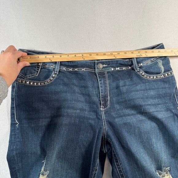 Seven 7 Jeans Womens 24 Blue Bootcut Mid Rise Dark Wash Stretch Distressed - Picture 6 of 12